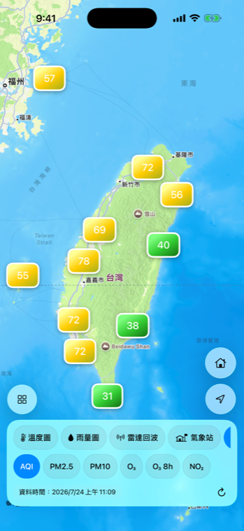 Air quality map of Taiwan